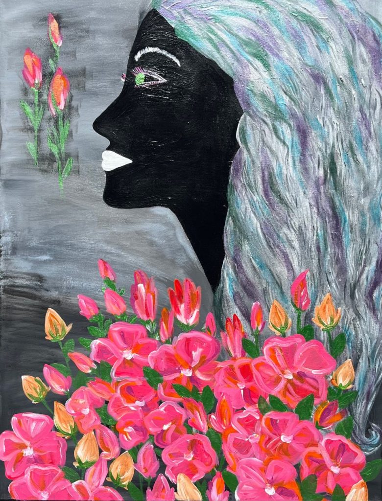 Frau mit bunten Blumen
