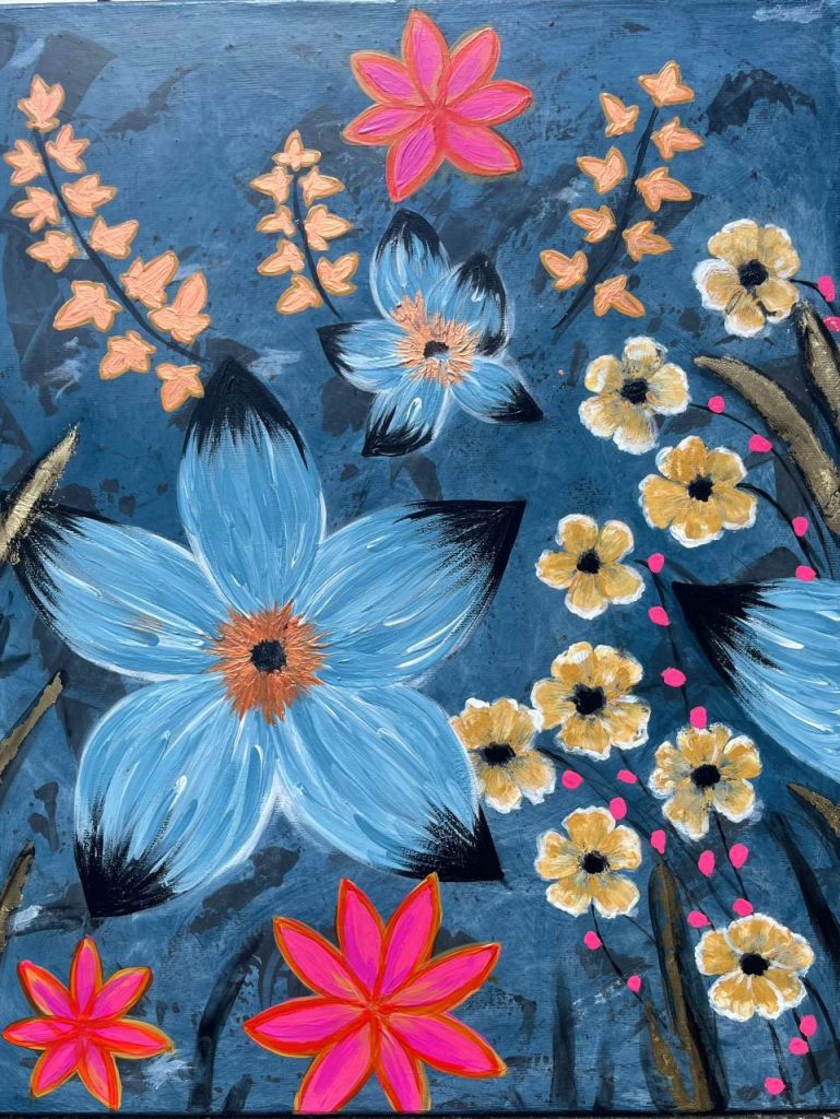 Bunte Blumen auf dunklem Hintergrund